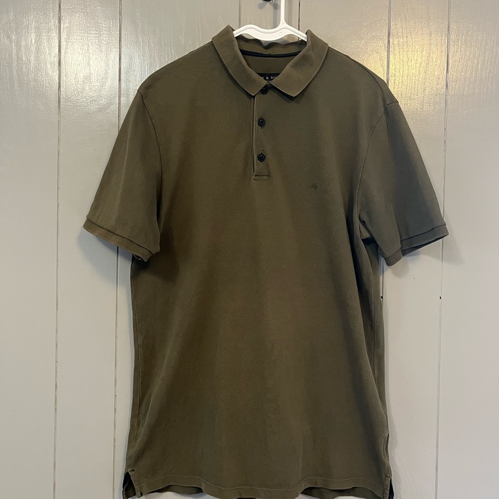 rag & bone Polo Shirt Mens M Olive Green Short Sleeve Cotton Embroidered Logo